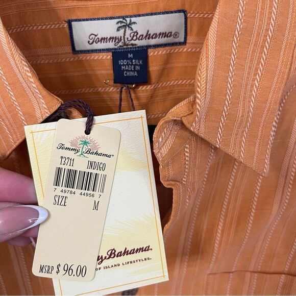 NEW Orange Tommy Bahama 100% Silk Button Down Polo - Picture 3 of 5